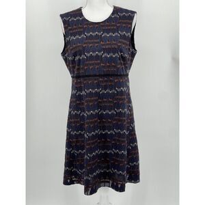 Longchamp Woven Lined Shift Dress Blue Navy Orange Size 42 FR 10 US